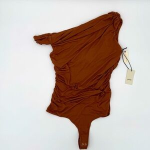 AGOLDE Hilma Twist Sleeve Bodysuit Brown Rust NEW XL